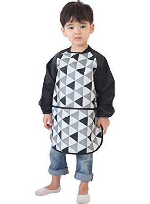 Picture of Plie Kids Art Smocks, Children Waterproof Artist Painting Aprons Long Sleeve with Pockets, Black Triangle (21-XXL)