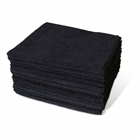 Picture of Microfiber Cleaning Cloth BLACK-12Pcs (16x16 in) High Performance, 1200 Washes - Grip-Root Ultra-Absorbent Weave Traps Grime & Liquid for Streak-Free Mirror Shine - Scratch Proof & Lint Free -Towel