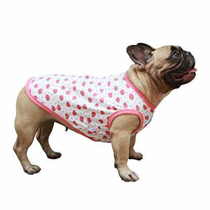 Picture of iChoue Cartoon Cute Dog T Shirts Clothes for Medium Size Boy Male Vest Tank Top French Bulldog Frenchie Pug English Boston Terrier Pitbull Strawberry - L