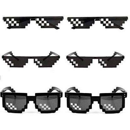 Picture of [6 Pack] Thug Life Sunglasses, Thuglife Glasses for Men Women Kids Photo Props 8 Bit Pixel Mosaic Glass Unisex Sunglass Toy - Black