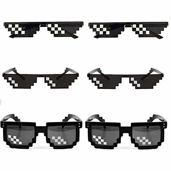 Picture of [6 Pack] Thug Life Sunglasses, Thuglife Glasses for Men Women Kids Photo Props 8 Bit Pixel Mosaic Glass Unisex Sunglass Toy - Black