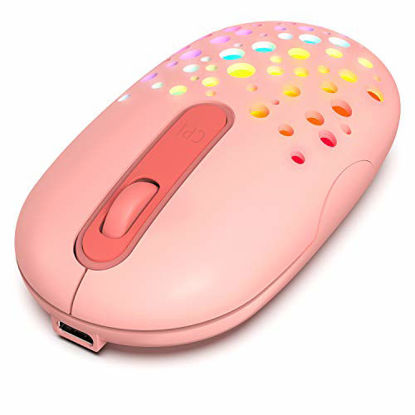 Picture of LED Bluetooth Mouse - Jelly Comb Switch to 3 Devices Rechargeable RGB Wireless Mouse Silent Click for MacBook Air, MacBook pro, Laptop, PC, Mac, ipad, ipad Pro, Chromebook (Pink)