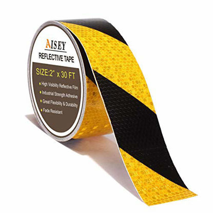 Picture of 2" X 30 Feet Reflective Safety Hazard Caution Tape Yellow / Black for Stairs Indoor Outdoor 2 inch