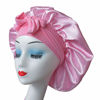 Picture of Bonnet queen Pink Satin hair bonnet with tie Sleep bonnet night Cap with Wide stretchy band for curly hair