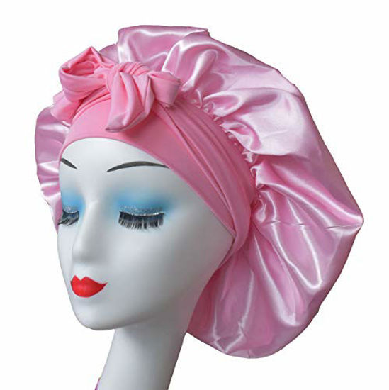 Satin Hair Bonnet Wide Band - Silk Like Sleeping Bonnets for Curly