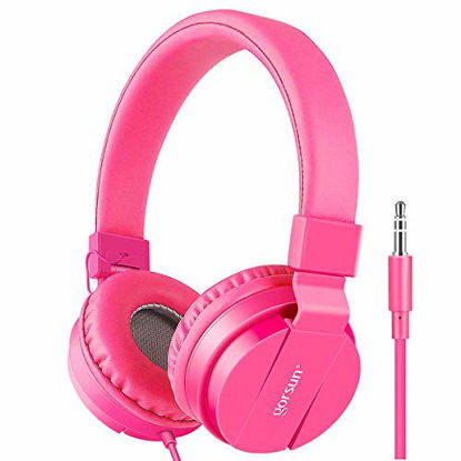 Picture of Kids Headphones, Gorsun Lightweight Stereo Foldable Wired Headsets for Kids Adults Adjustable Headband Headset for Cellphones iPhone Laptop Computer Mp3/4 Earphones(Pink)