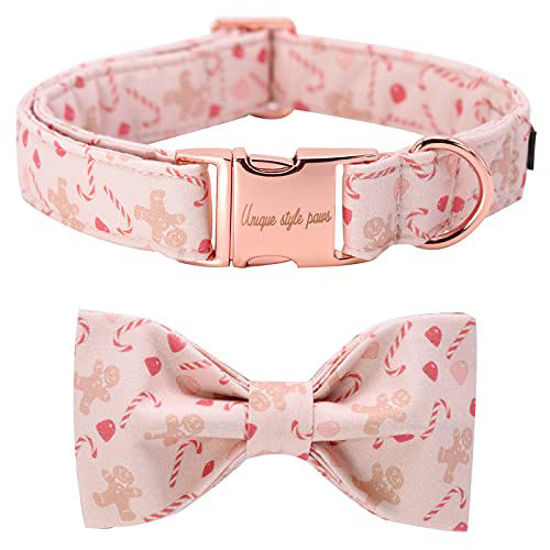 Picture of Unique style paws Dog Collar, Pet Collar Dog Bowtie Gift for Girl or Boy Dogs, Christmas Gingerbread Man Adjustable Dog Collar for X-Small Dogs