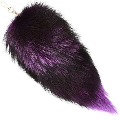 Picture of Forssils Real Fox Tail Fluffy Furry Fox Fur Tail Keychain Black Red White Fox Tail Fur Cosplay Toy for Kids (Purple)