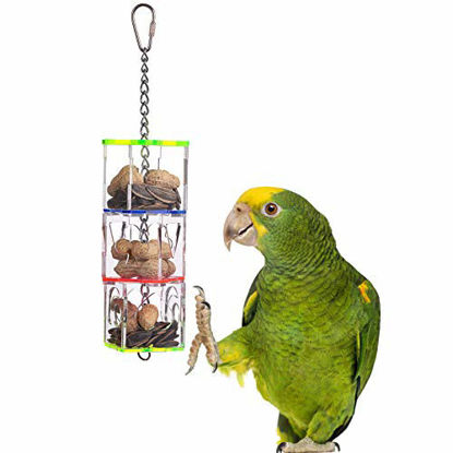 Picture of KINTOR Parrot Creative Foraging Toy Feeder Bird Intelligence Growth Cage Acrylic Box Toys (3 Layers Foraging Toy)