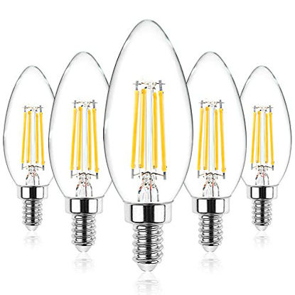 Picture of Ascher E12 Candelabra LED Light Bulbs 60 Watt Equivalent, 550 Lumen, 4000K Cool White, Clear LED Filament Candle Bulbs, Non-Dimmable, Pack of 5