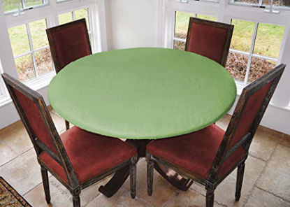 Picture of Covers For The Home Deluxe Elastic Edged Flannel Backed Vinyl Fitted Table Cover - Basketweave (Green) Pattern - Small Round - Fits Tables up to 40" - 44" Diameter
