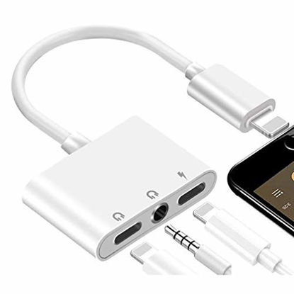 Picture of Lightning to Headphone Adapter 3.5mm Jack Headphone Adapter 3 in 1 Earphone and Charging Splitter for iPhone 13/12/11/SE/XS/XR/X/8/7 and iPad