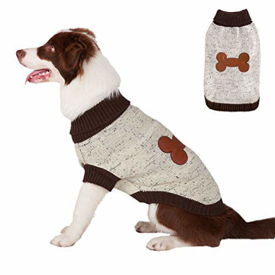 Picture of BINGPET Turtleneck Dog Sweater Brown Bone Pattern, Puppy Winter Warm Cloth for Small Medium Large Dogs