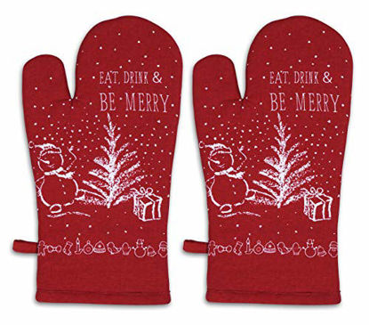 Picture of AMOUR INFINI Christmas Party Oven Mitts | Set of 2 | 7 x 13 Inches | 100% Natural Cotton | Holiday Oven Mitts with Hanging Loop | Durable Heat Resistant for Kitchen, Baking