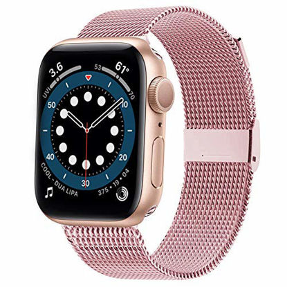 Picture of Swhatty Compatible with Apple Watch Band 38mm 40mm, Stainless Steel Mesh Loop Magnetic Closure Adjustable Metal Strap Compatible with iWatch Series 1/2/3/4/5/6/SE Pink, 38mm/40mm Rose Gold