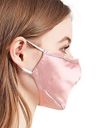 Picture of AQUENSO 100% Mulberry Silk Face Mask for Women, 3 Layers with Filter Pocket, Washable Cool Silk Mask, Breathable Face Mask with Nose Wire, Peach Pink