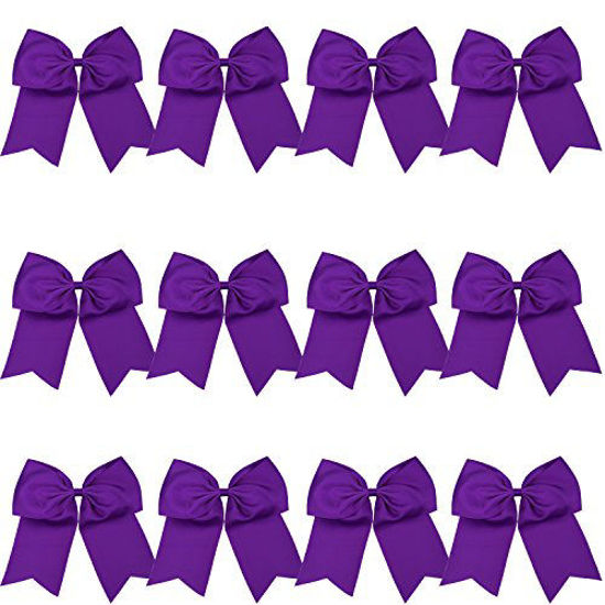 Picture of 8 Inch Cheerleader Bows Ponytail Holder Cheerleading Bows Hair Tie(Purple)