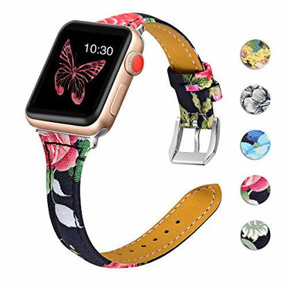 Picture of OULUCCI Compatible for Apple Watch Band 38mm 40mm, Genuine Leather Replacement iWatch Wristband Strap with Metal Buckle for iWatch SE Series 6 5 4 3 2 1, Slim Design for Women Men