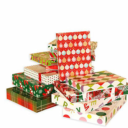 Picture of Christmas Gift Boxes for Presents, Premium 12 Pack Assortment Decorative Christmas Gift Boxes with lid for Shirt Robe Lingerie Clothing, 6 Shirt Boxes 4 Lingerie Boxes 2 Robe Boxes