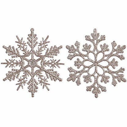 Picture of Sea Team Plastic Christmas Glitter Snowflake Ornaments Christmas Tree Decorations, 4-inch, Set of 36, Champagne