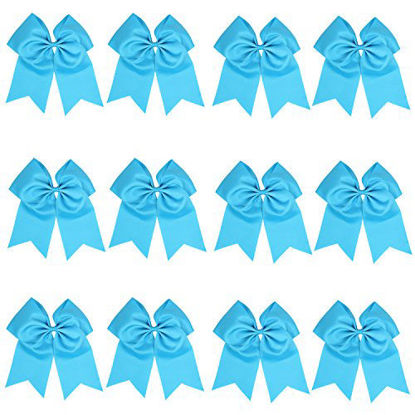 Picture of 8 Inch Cheerleader Bows Ponytail Holder Cheerleading Bows Hair Tie (Turquoise)