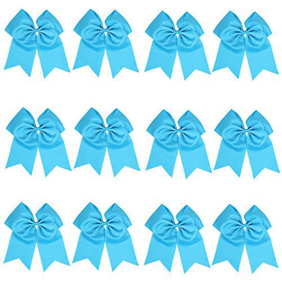 Picture of 8 Inch Cheerleader Bows Ponytail Holder Cheerleading Bows Hair Tie (Turquoise)