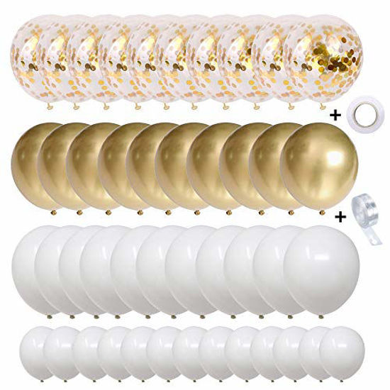 Picture of White and Gold Balloons Garland 127 pcs Confetti Metallic Latex Balloons kit for Anniversary Birthday Christmas Graduation or Friend & Family Party Decorations.