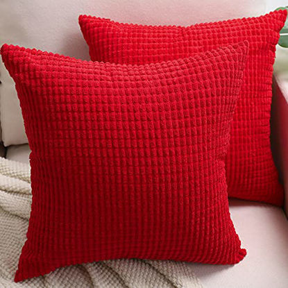 Picture of BeBen Throw Pillow Covers - Set of 2 Pillow Covers 20x20, Decorative Euro Pillow Covers Corn Striped, Soft Corduroy Cushion Case, Home Decor for Couch, Bed, Sofa, Bedroom, Car (Red, 20X20)