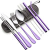 Picture of Portable Utensils Set,Reusable Travel Cutlery Set with Case Stainless Steel Flatware Set for Camping 8pcs Including Dinner Knife Fork Spoon Chopsticks Boba Straw (Shining Purple)