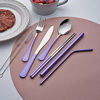 Picture of Portable Utensils Set,Reusable Travel Cutlery Set with Case Stainless Steel Flatware Set for Camping 8pcs Including Dinner Knife Fork Spoon Chopsticks Boba Straw (Shining Purple)