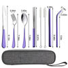 Picture of Portable Utensils Set,Reusable Travel Cutlery Set with Case Stainless Steel Flatware Set for Camping 8pcs Including Dinner Knife Fork Spoon Chopsticks Boba Straw (Shining Purple)