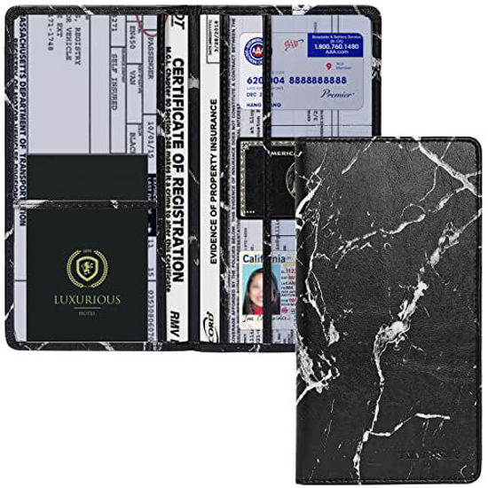 GetUSCart- Car Registration & Insurance Card Holder: Premium PU Leather  Auto Glove Box Organizer Vehicle Manual Wallet Document Case Emergency  Paper Folder Information Cover With Magnetic Closure