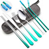 Picture of Travel Utensils Set with Case Reusable Portable Cutlery Set Stainless Steel 8pcs Including Dinner Knife Fork Spoon Chopsticks straws(Gradient Green)