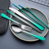 Picture of Travel Utensils Set with Case Reusable Portable Cutlery Set Stainless Steel 8pcs Including Dinner Knife Fork Spoon Chopsticks straws(Gradient Green)