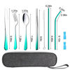 Picture of Travel Utensils Set with Case Reusable Portable Cutlery Set Stainless Steel 8pcs Including Dinner Knife Fork Spoon Chopsticks straws(Gradient Green)