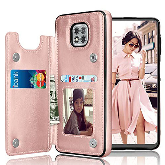 Picture of Tekcoo Wallet Case for Motorola Moto G Power (2021) Premium Minimalist PU Leather ID Cash Credit Card Holder Slots Magnetic Closure Kickstand Folio Flip Slim Hard Protective Cover [Rose Gold]