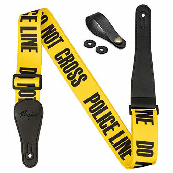 Picture of Rinastore Guitar Strap Yellow"POLICE LINE" Includes Strap Button & 2 Strap Locks Shoulder Straps For Bass, Electric & Acoustic Guitars (Yellow)