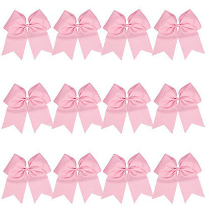 Picture of 8 Inch Cheerleader Bows Ponytail Holder Cheerleading Bows Hair Tie (Pink)