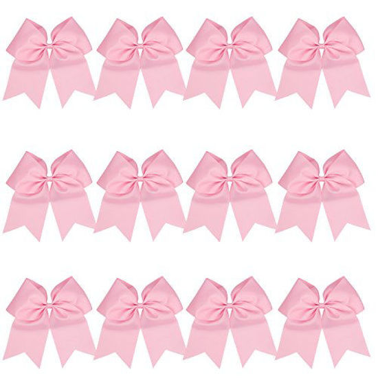 Picture of 8 Inch Cheerleader Bows Ponytail Holder Cheerleading Bows Hair Tie (Pink)