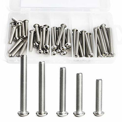 Picture of M6 x 30mm 35mm 40mm 45mm 50mm Button Head Socket Cap Screws Bolts, 304 Stainless Steel, Bright Finish, Metric Allen Hex Drive, Fully Threaded, 50PCS