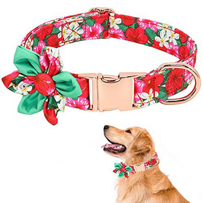 Picture of Girl Dog Collar with Flower for Puppy/Small/Medium/Large Dogs, Cute Female Adjustable Floral Pattern Dog Collars with Safety Metal Buckle , 3 Sizes, Fit Necks 8.7-21.7 by DALUZ (Red, S)