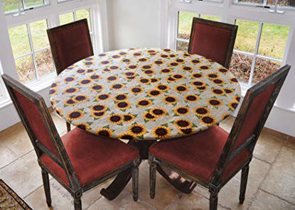 Picture of Covers For The Home Deluxe Elastic Edged Flannel Backed Vinyl Fitted Table Cover - Sunflower Pattern - Small Round - Fits Tables up to 40" - 44" Diameter