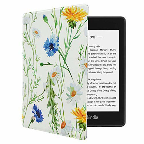 Picture of MOSISO Compatible with 2019 All-New Kindle Case (10th Generation), Pattern PU Leather Smart E-Reader Shell Protective Tablet Cover with Auto-Wake/Sleep Function and Magnetic Closure, White Base Daisy