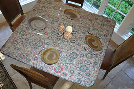 Picture of Covers For The Home Deluxe Elastic Edged Flannel Backed Vinyl Fitted Table Cover - Multi-Color Geometric Medallion Pattern - Square - Fits Tables up to 46" Square