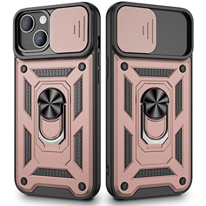 Picture of VEGO Compatible with iPhone 13 with Slide Camera Cover & Kickstand, Built-in 360° Rotate Ring Stand Magnetic Cover Case for iPhone 13 6.1 inch 5g 2021-Rose Gold