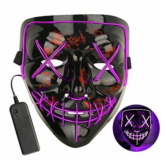 Picture of LED Halloween Mask Halloween Scary Cosplay Light up Mask for Festival Cosplay Halloween Costume (Violet)