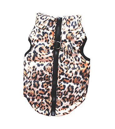 Picture of VEDEM Pet Puffer Zipper Quilted Vest Coat Cold Weather Dog Jacket for Small Dogs Cats (L, Leopard-Brown)