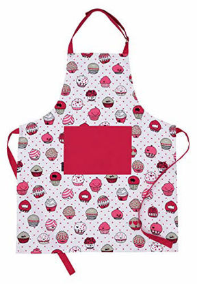 Picture of Amour Infini Cup Cakes Apron | 27.5 x 33 inches | 100% Natural Cotton | Womens Apron for Cooking, Baking, Gardening | Convenient Pockets, and Adjustable Strap at Neck & Waist Ties