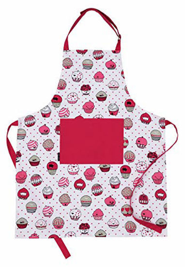 Picture of Amour Infini Cup Cakes Apron | 27.5 x 33 inches | 100% Natural Cotton | Womens Apron for Cooking, Baking, Gardening | Convenient Pockets, and Adjustable Strap at Neck & Waist Ties