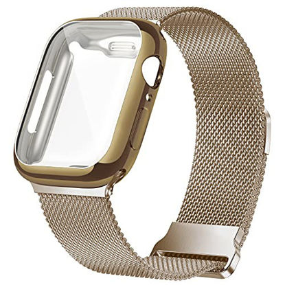 Picture of JuQBanke Metal Magnetic Bands Compatible for Apple Watch Band 44mm with Case, Stainless Steel Milanese Loop Replacement Strap Compatible with iWatch Series SE 6/5/4/3/2/3 for Women Men,Brown Gold